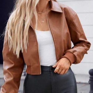 New cropped leather bomber L-XL camel color
